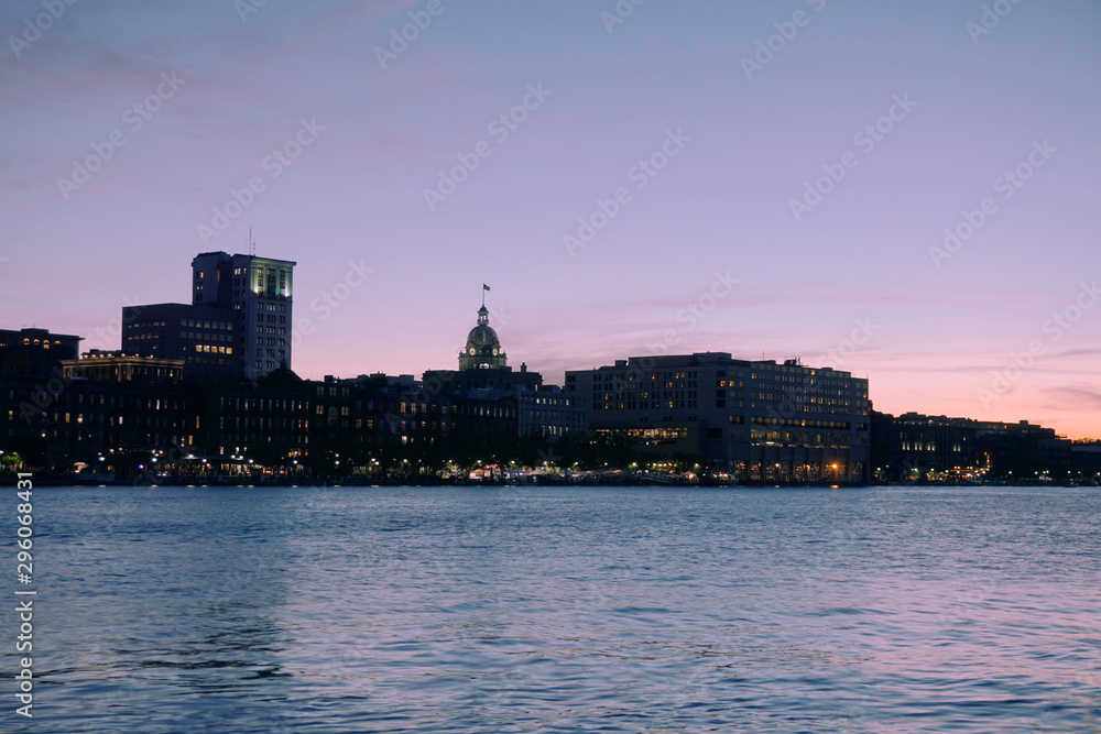 Savannah Georgia skyline at dusk