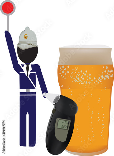 poliziotto alza la paletta sto etilometro bicchiere birra