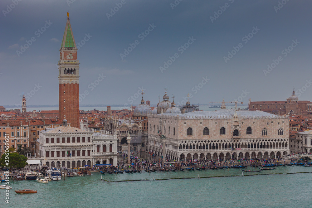 Aerial view San Marco Square during high water, Venice, Italy