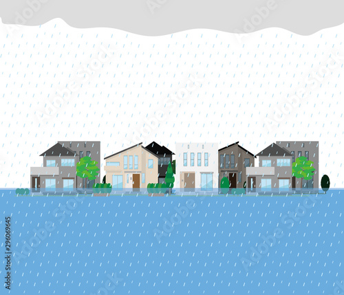 冠水した住宅のイラスト