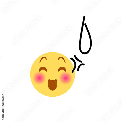 Vector illustration, yellow emoji of uncomfortable shy laughter. With hand drawn black marker doodle detail such as sweat scribing sign. High quality, isolated.