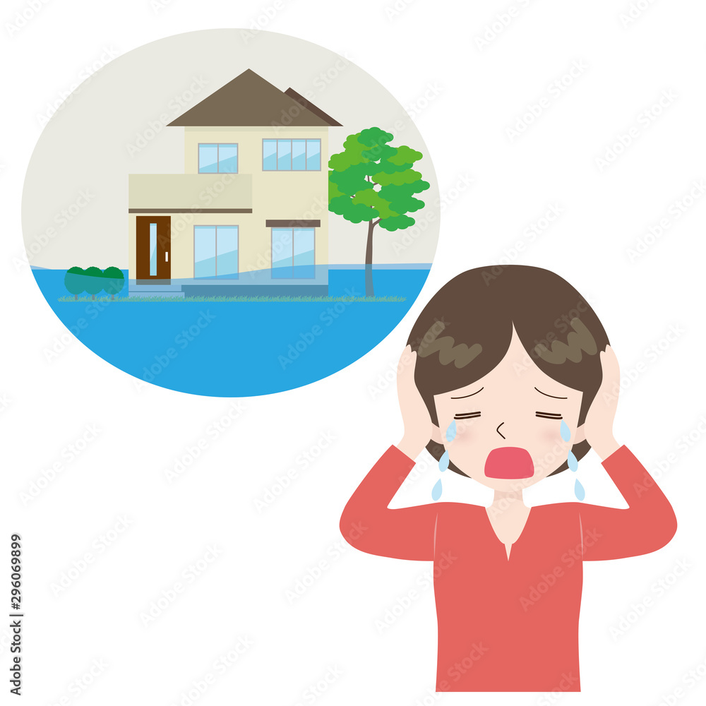 嘆く女性 冠水した住宅 Stock Vector Adobe Stock 嘆く女性 冠水した住宅 Stock Vector Adobe Stock