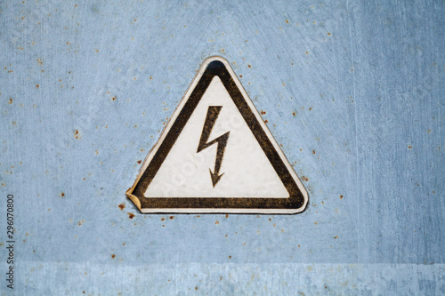 High voltage warning triangle sign