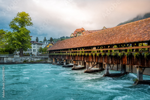 Historic Scherzligschleuse lock over the river Aare in Thun photo