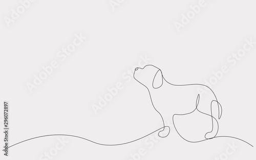 Cute puppy animal silhouette one line drawing, vector illustration