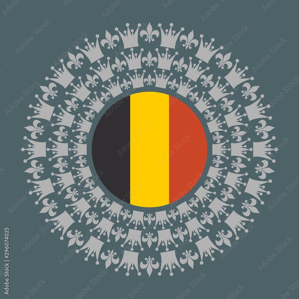 Fototapeta premium Decorative design element. Pattern with crown and royal lily. Circular ornamental symbol. Flag of the Belgium