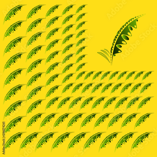 Abstract grassy summer stalk with leaf on a warm yellow background.