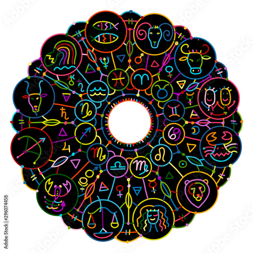 Zodiacal circle with astrology signs for your design