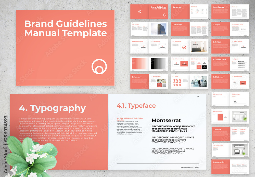 Brand Guidelines Manual Layout with Pink Elements Stock Template | Adobe  Stock