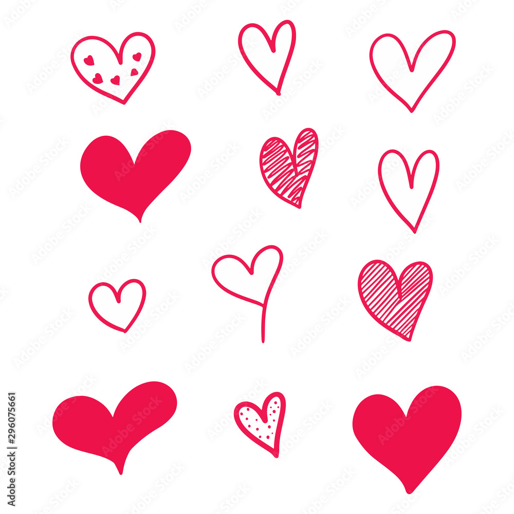 Heart doodles. Hand drawn hearts. Design elements for Valentine's day. Vector EPS 10.