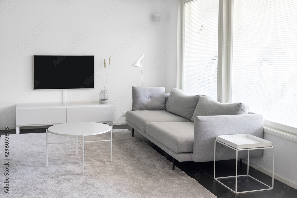 Scandinavian style living room with white walls and light-colored furniture. Scandinavian interior design is characterised by spaces filled with light, neutral colour palettes and clean lines. Scandinavian style living room with white walls and light-colored furniture. Scandinavian interior design is characterised by spaces filled with light, neutral colour palettes and clean lines.