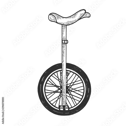 Unicycle bicycle sketch engraving vector illustration. Tee shirt apparel print design. Scratch board style imitation. Hand drawn image.