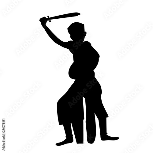Simple Vector Silhouette of Young Boy Traditional Indonesia as a soldier