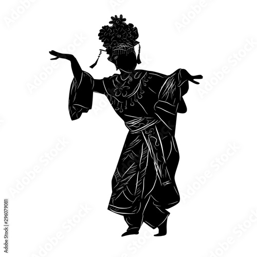 Simple Vector Hand Draw Sketch and silhouette of Young Girl Traditional West Java, Sunda  Indonesia  photo