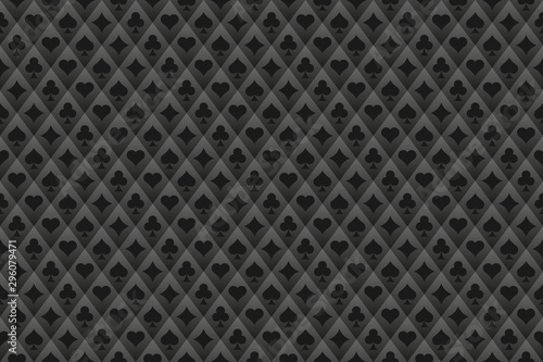 Poker Seamless pattern with suits. Black background. Vector illustartion.