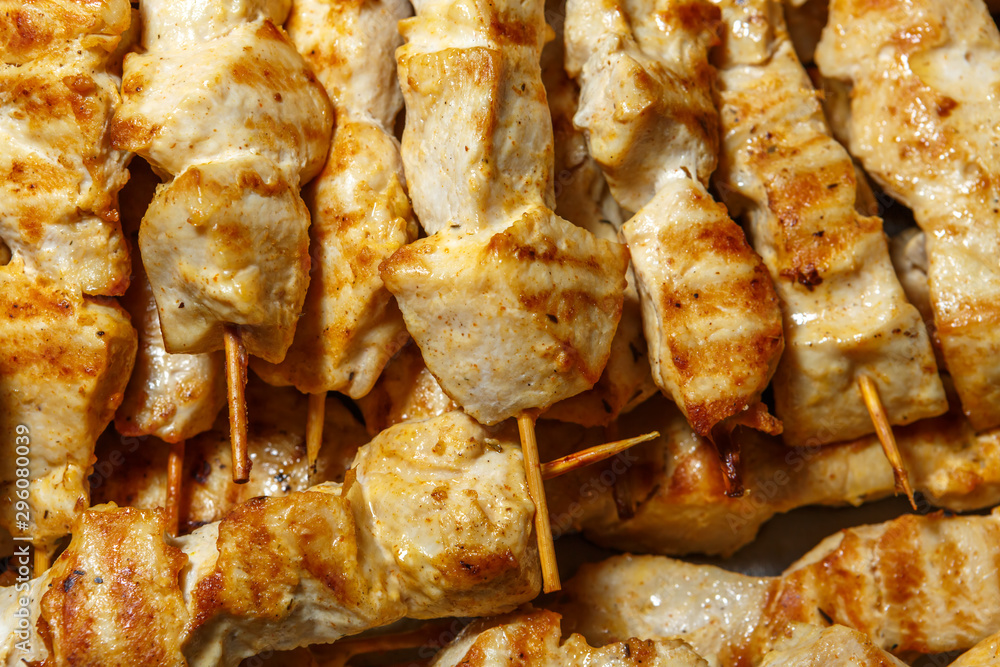 Chicken skewers on wooden skewers Chicken skewers on wooden skewers