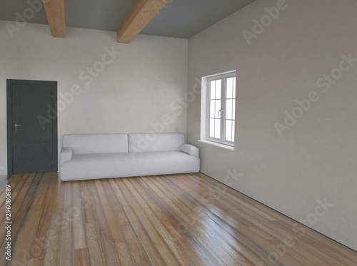 white sofa in the room  3d