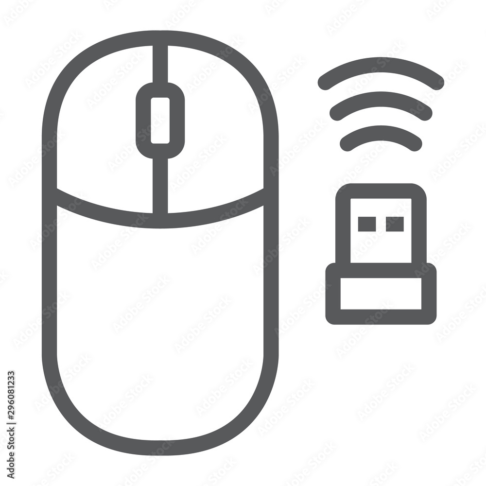 Obraz premium Wireless mouse line icon, cursor and device, computer mouse sign, vector graphics, a linear pattern on a white background.