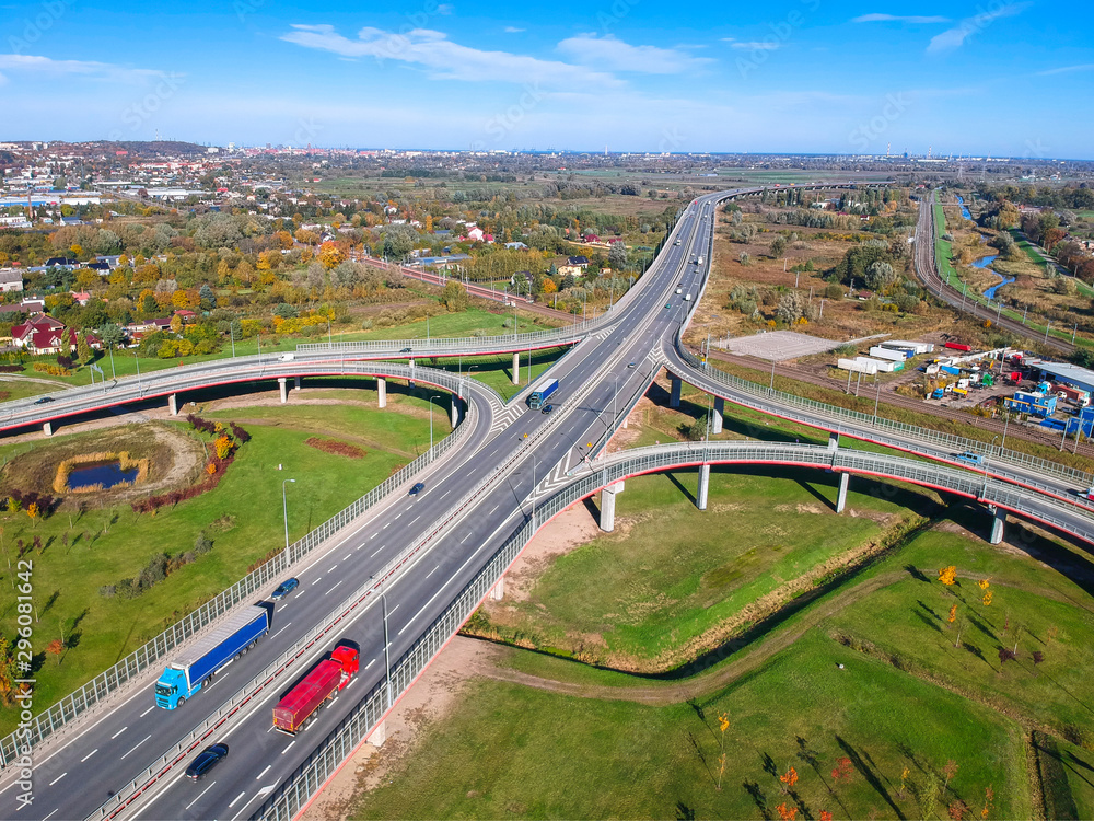 Aerial view of the highway viaduct in Gdansk, Poland