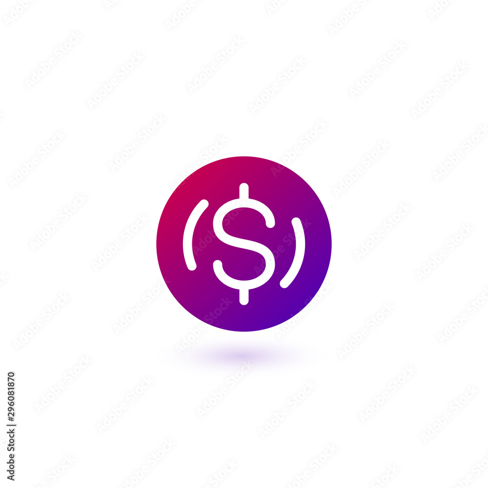 Dollar sign in purple button. Stock Vector illustration isolated on white background Dollar sign in purple button. Stock Vector illustration isolated on white background