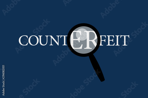 Counterfeit is uncovered, revealed and exposed by inspection, investigation. Swindle, fraud, cheat and deception with fake and false thing. Vector illustration.
