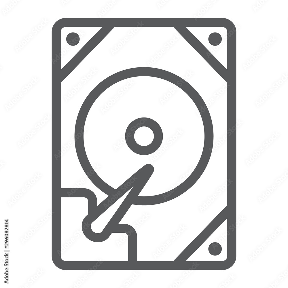 Hdd line icon, technology and device, hard drive disk sign, vector graphics, a linear pattern on a white background. Hdd line icon, technology and device, hard drive disk sign, vector graphics, a linear pattern on a white background.