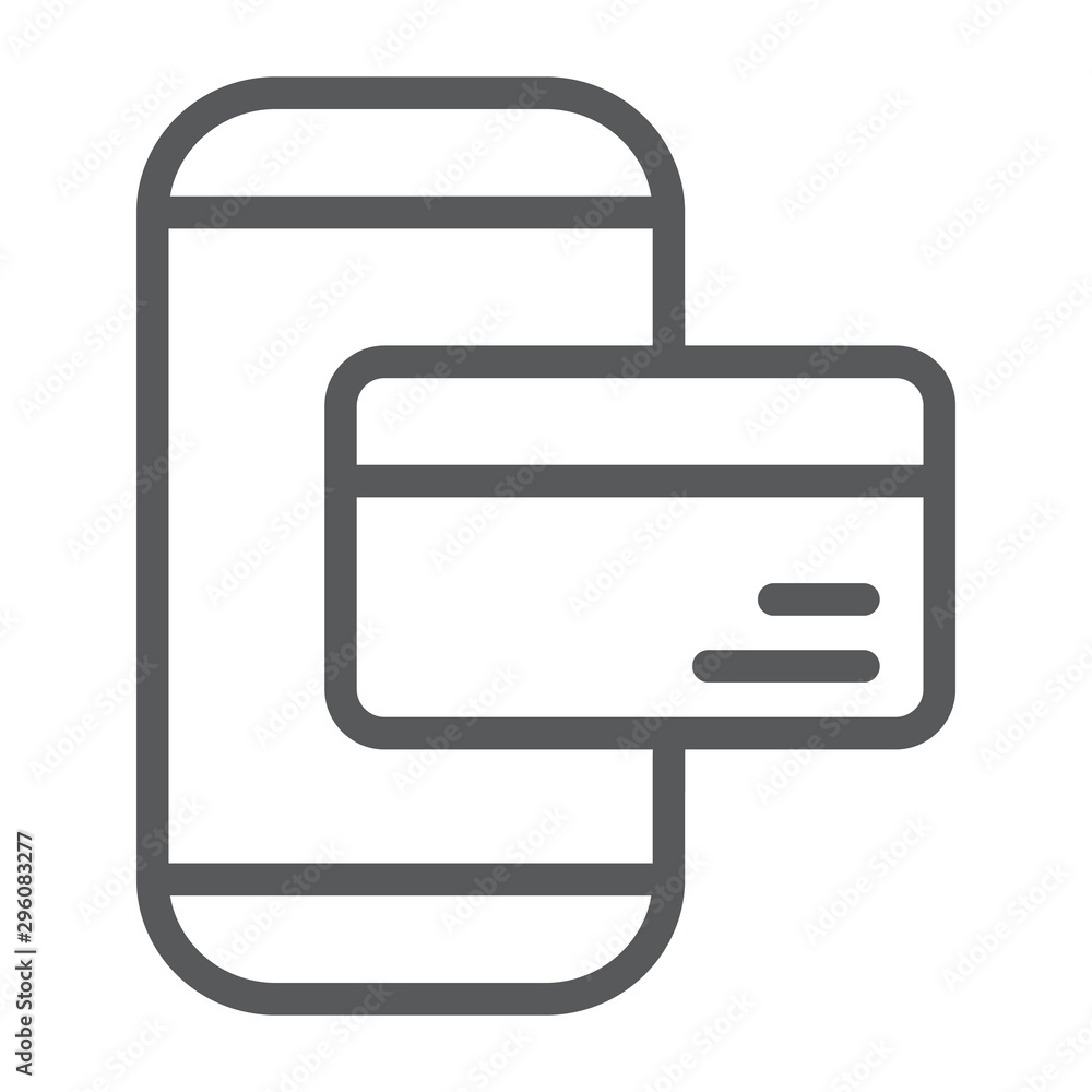 Phone payment line icon, technology and money, mobile payment sign, vector graphics, a linear pattern on a white background. Phone payment line icon, technology and money, mobile payment sign, vector graphics, a linear pattern on a white background.