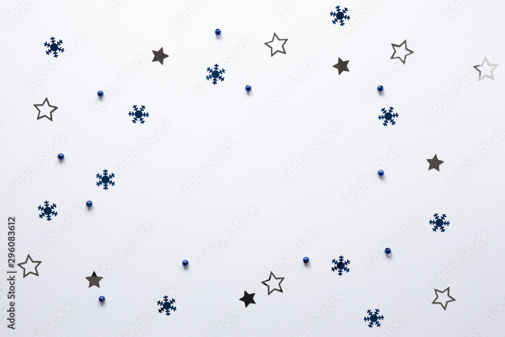 Group of stars and snowflakes on white background