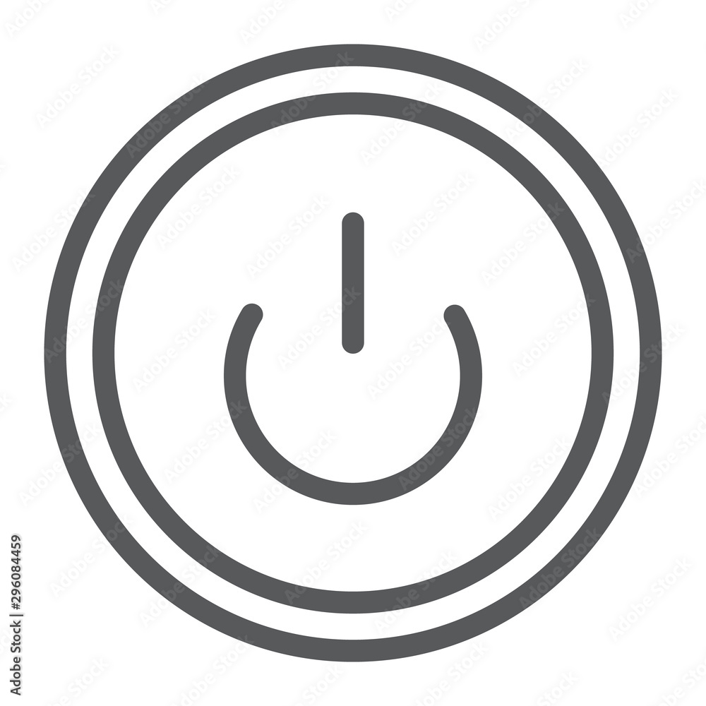 Computer power button line icon, switch and computer, on off sign, vector graphics, a linear pattern on a white background. Computer power button line icon, switch and computer, on off sign, vector graphics, a linear pattern on a white background.