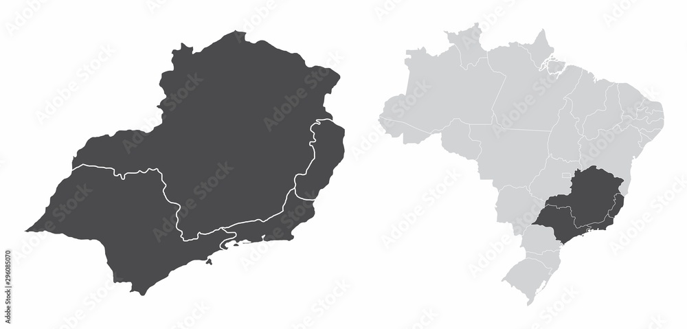The Southeast Region map and its location in Brazil