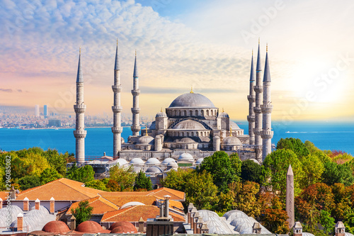 Sultan Ahmet Mosque in Istanbul, bright summer view