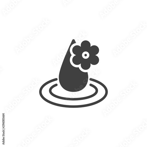 Aromatherapy oil vector icon. filled flat sign for mobile concept and web design. Aroma oil drop with flower glyph icon. Symbol, logo illustration. Vector graphics
