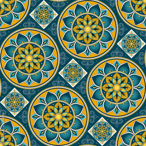 Parquet floor tile pattern vector seamless with ceramic print. Vintage mosaic motif texture. Venetian majolica background for kitchen floor or bathroom floor wall.