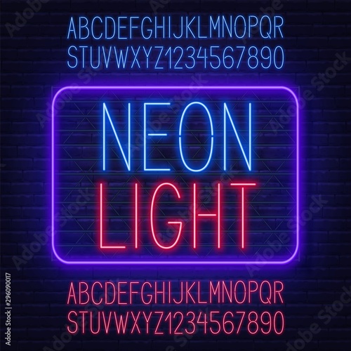 Neon red and blue fonts. Two glowing, contrasting alphabet for design.