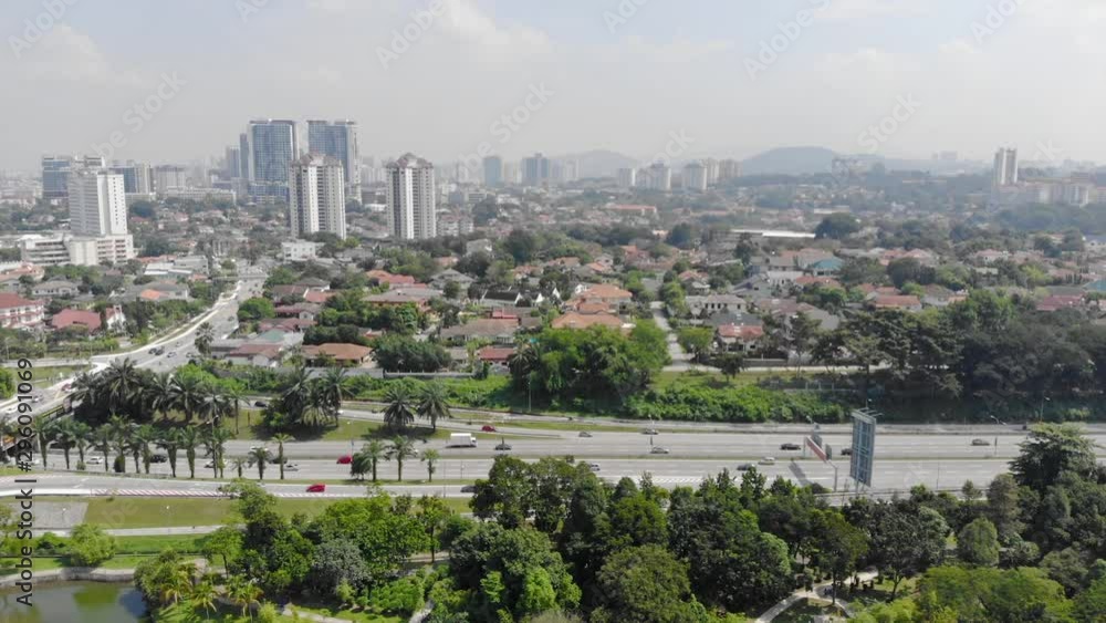 Top View Of Crowded Highways Between Parks and Cities in Malaysia - Static Converted Top View Of Crowded Highways Between Parks and Cities in Malaysia - Static Converted