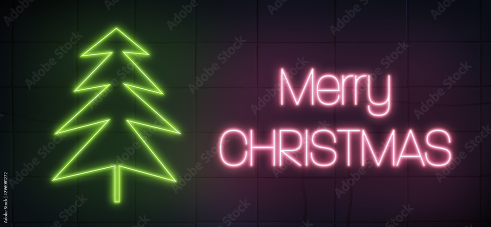 Christmas time. Christmas tree illustration with text. Neon light illustration. Christmas time. Christmas tree illustration with text. Neon light illustration.