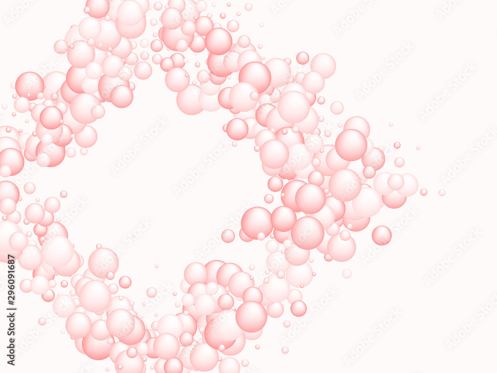 Pink soap foam bubbles vector concept, abstract shampoo soapy effect background.