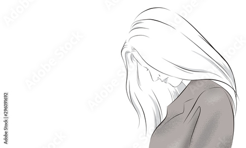 Sad girl. unhappy alone vector illustration isolated cartoon hand drawn