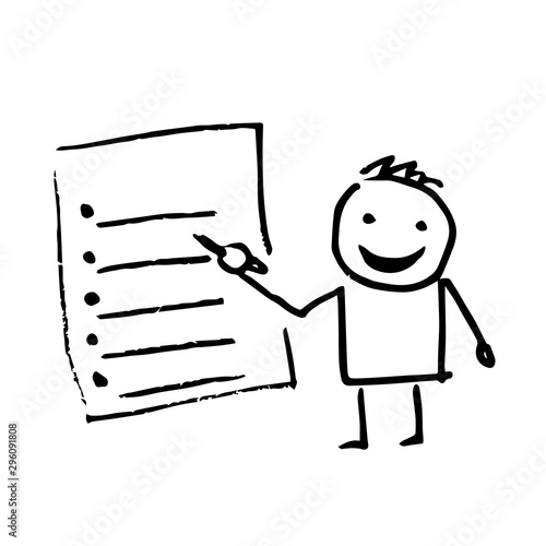 Creative hand drawn illustration of a man creating his wish list.