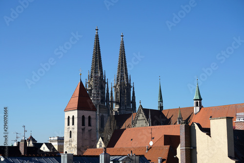 Regensburg is a city in Bavaria with a very well preserved old town and many churches © helfei