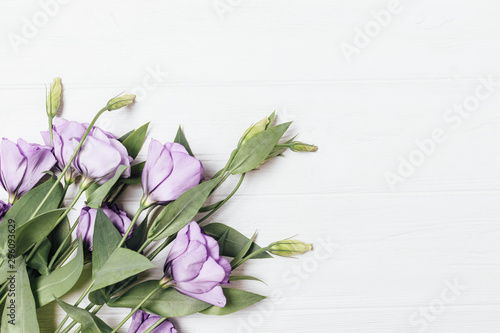 Bouquet of fresh purple eustoma flowers
