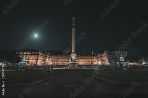 Full moon over castle Stuttgart night photography, photographed from castle square