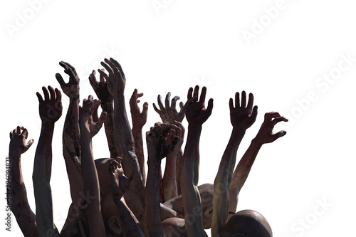 Canvas Print crowd of stretched zombie hands halloween theme, render 3D on white background