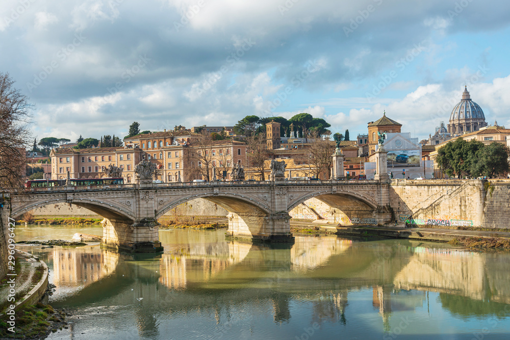 ROME, ITALY - January 17, 2019: Aelian Bridge or Pons Aelius ( Roman bridge ) in Rome, ITALY