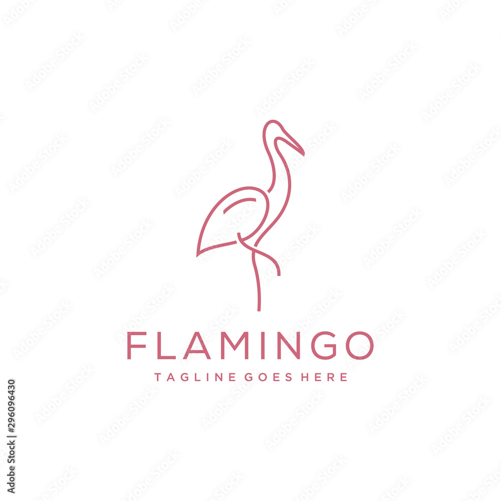 Fototapeta Illustration Minimalist flamingo bird line art logo template design