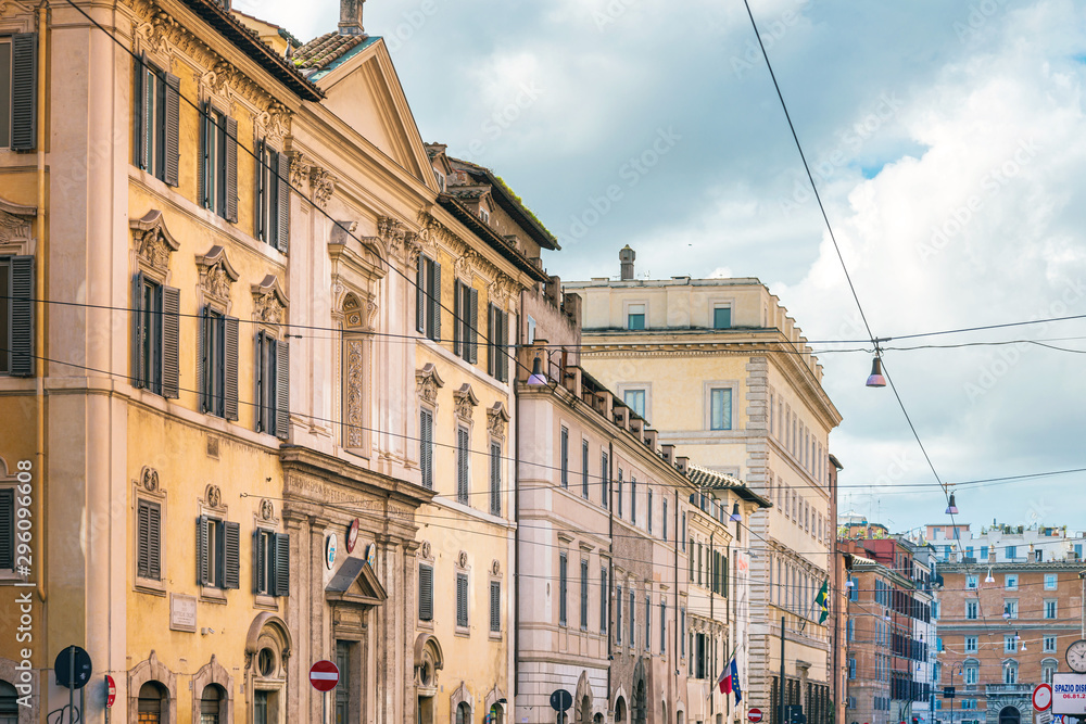 Fototapeta premium ROME, ITALY - January 17, 2019: Traditional street view of old buildings. is a city and special comune in Italy. With 2.9 million residents. Rome, ITALY