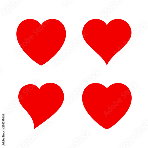 Heart shapes in red color for valentine's day. Love symbol pack.