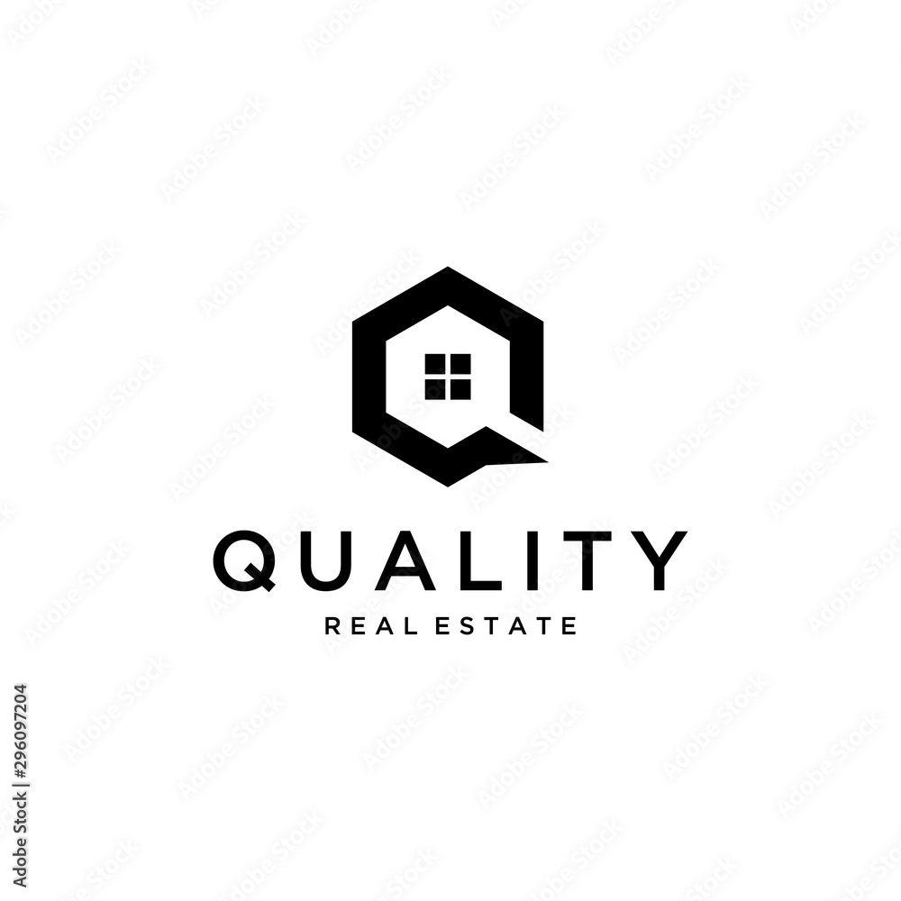 Illustration modern Q hexagon House geometric logo design.