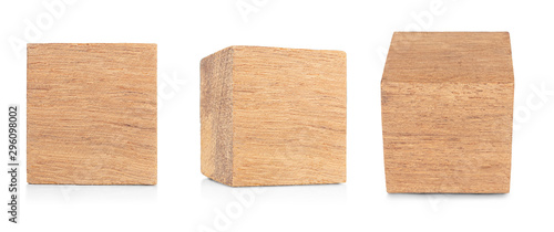 Wood cube Isolated on white background  Brown cubic wood  with Clipping path.