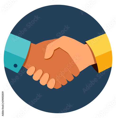 Circle business handshake icon. Handshake of business partners. Business handshake. Successful deal. Vector flat style illustration photo